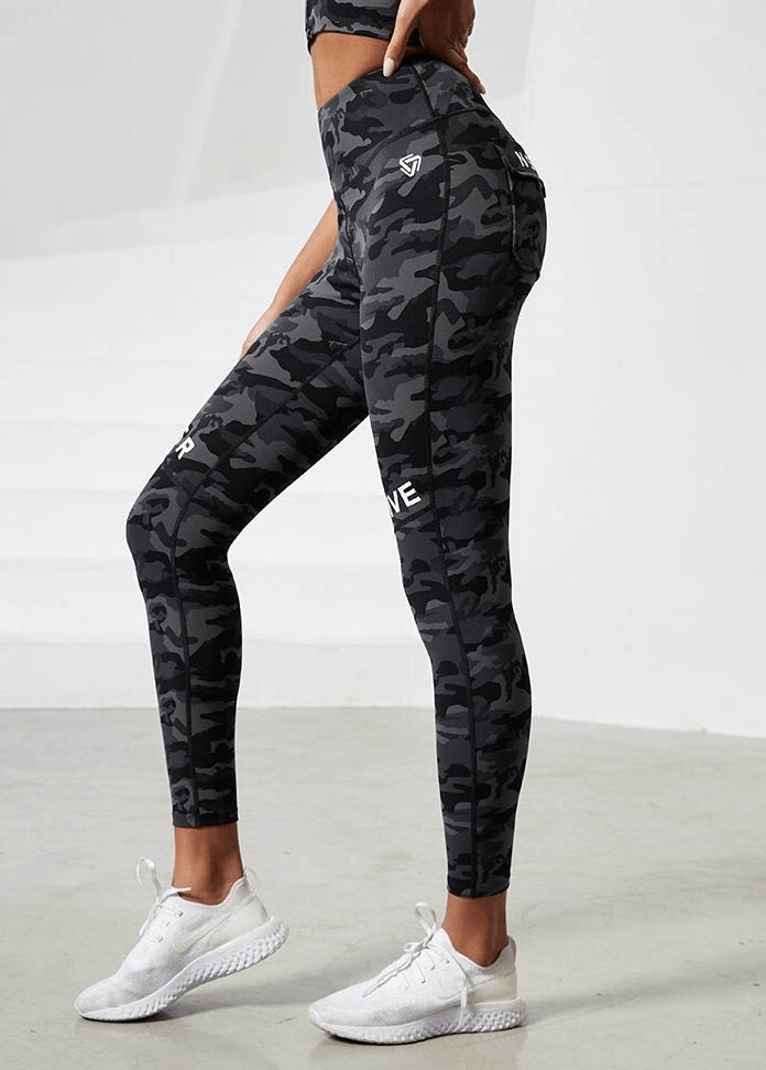 High Waist Camouflage Fitness Leggings with Pockets, 4-Way Stretch, Seamless, Ideal for Yoga and Running, SF0207.